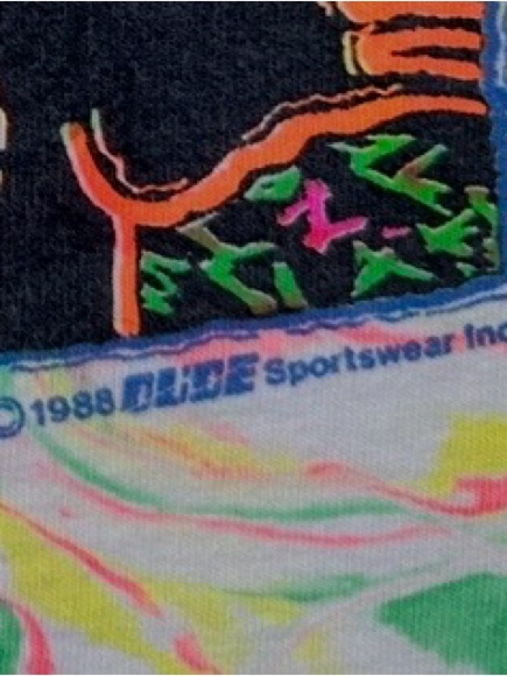 Vintage 1988 DUDE Sportswear Neon Surf Tee XL Single Stitch Boxy Cropped 80s - Picture 7 of 14